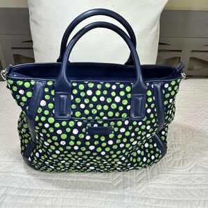 Vera Bradley Trapeze Tote Purse Bag in Lucky Dots Green White Navy Blue